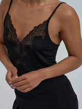 Seamless Basic Lace Silk Cami | Mulberry Silk Cami top Black w. Black