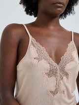 Seamless Basic Lace Silk Cami | Mulberry Silk Cami top Rosie Beige w. Rosie Beige