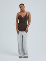 Seamless Basic Lace Silk Cami | Mulberry Silk Cami top Umber Brown