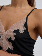 Seamless Basic Lace Silk Slip | Mulberry Silk Slip Dress Black w. Rosie Beige