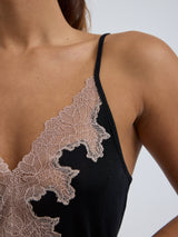 Seamless Basic Lace Silk Slip | Mulberry Silk Slip Dress Black w. Rosie Beige