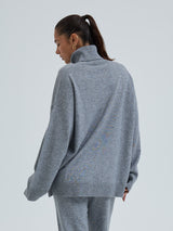 Seamless Basic Roll Neck Jumper | Wool Cashmere Roll Neck Ash Melange