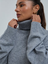 Seamless Basic Roll Neck Jumper | Wool Cashmere Roll Neck Ash Melange