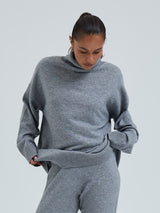 Seamless Basic Roll Neck Jumper | Wool Cashmere Roll Neck Ash Melange