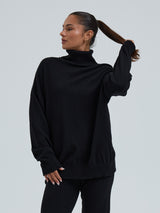 Seamless Basic Roll Neck Jumper | Wool Cashmere Roll Neck Black