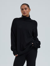 Seamless Basic Roll Neck Jumper | Wool Cashmere Roll Neck Black