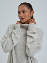 Seamless Basic Roll Neck Jumper | Wool Cashmere Roll Neck Ecru Melange