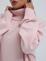 Seamless Basic Roll Neck Jumper | Wool Cashmere Roll Neck Powder Pink