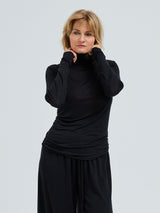Seamless Basic Sheer Roll Neck | Silk Roll Neck Black