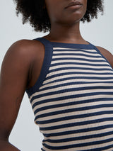 Seamless Basic Silky Daze | Silk Strap Top Navy/Beige