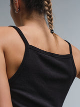 Seamless Basic Woolen Viola | Merino wool Strap Top Black