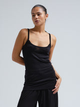 Seamless Basic Woolen Viola | Merino wool Strap Top Black