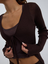 Seamless Basic Woolen Cardigan | Merino wool Cardigan Dark Brown