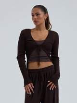 Seamless Basic Woolen Cardigan | Merino wool Cardigan Dark Brown