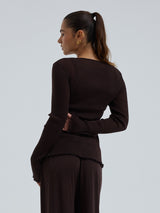 Seamless Basic Woolen Cardigan | Merino wool Cardigan Dark Brown