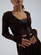 Seamless Basic Woolen Cardigan | Merino wool Cardigan Dark Brown