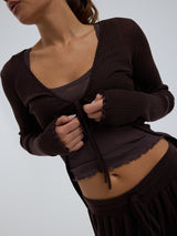 Seamless Basic Woolen Cardigan | Merino wool Cardigan Dark Brown