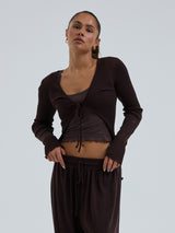Seamless Basic Woolen Cardigan | Merino wool Cardigan Dark Brown