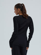Seamless Basic Woolen Classic Blouse | Merino wool L/S T-Shirt Black