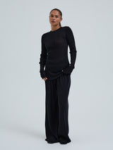 Seamless Basic Woolen Classic Blouse | Merino wool L/S T-Shirt Black