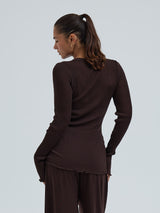Seamless Basic Woolen Classic Blouse | Merino wool L/S T-Shirt Dark Brown
