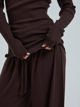 Seamless Basic Woolen Classic Blouse | Merino wool L/S T-Shirt Dark Brown