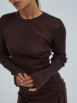 Seamless Basic Woolen Classic Blouse | Merino wool L/S T-Shirt Dark Brown