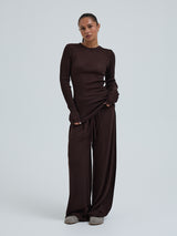 Seamless Basic Woolen Classic Blouse | Merino wool L/S T-Shirt Dark Brown