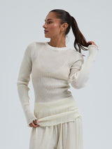 Seamless Basic Woolen Classic Blouse | Merino wool L/S T-Shirt Off-White
