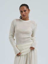 Seamless Basic Woolen Classic Blouse | Merino wool L/S T-Shirt Off-White