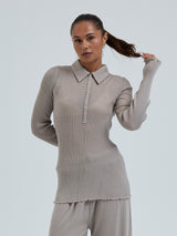 Seamless Basic Woolen Classic Polo | Merino wool L/S T-Shirt Beige