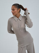 Seamless Basic Woolen Classic Polo | Merino wool L/S T-Shirt Beige