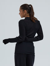 Seamless Basic Woolen Classic Polo | Merino wool L/S T-Shirt Black