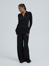 Seamless Basic Woolen Classic Polo | Merino wool L/S T-Shirt Black