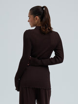 Seamless Basic Woolen Classic Polo | Merino wool L/S T-Shirt Dark Brown
