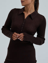 Seamless Basic Woolen Classic Polo | Merino wool L/S T-Shirt Dark Brown