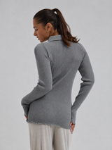 Seamless Basic Woolen Classic Polo | Merino wool L/S T-Shirt Grey Melange