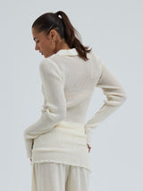 Seamless Basic Woolen Classic Polo | Merino wool L/S T-Shirt Off-White