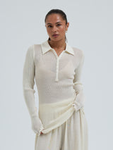 Seamless Basic Woolen Classic Polo | Merino wool L/S T-Shirt Off-White
