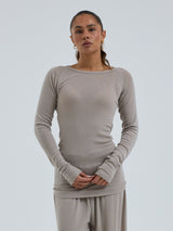Seamless Basic Woolen Jade | Merino wool L/S T-Shirt Beige