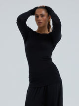 Seamless Basic Woolen Jade | Merino wool L/S T-Shirt Black