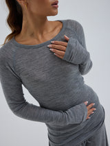 Seamless Basic Woolen Jade | Merino wool L/S T-Shirt Grey Melange