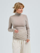 Seamless Basic Woolen Lola | Merino wool Roll Neck Beige