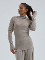 Seamless Basic Woolen Lola | Merino wool Roll Neck Beige