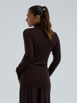 Seamless Basic Woolen Lola | Merino wool Roll Neck Dark Brown