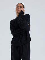 Seamless Basic Woolen Sporty Sweat | Merino wool Blouse Black