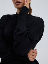 Seamless Basic Woolen Sporty Sweat | Merino wool Blouse Black