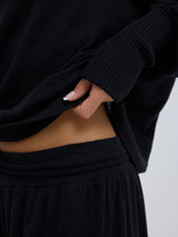 Seamless Basic Woolen Sporty Sweat | Merino wool Blouse Black