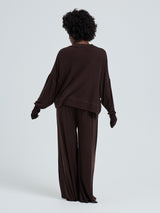 Seamless Basic Woolen Sporty Sweat | Merino wool Blouse Dark Brown