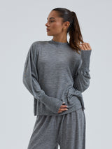 Seamless Basic Woolen Sporty Sweat | Merino wool Blouse Grey Melange